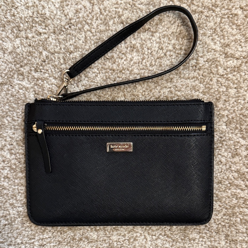 Kate Spade Black Wristlet with Gold Accents